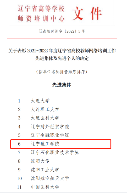 我校榮獲遼寧省高校教師網(wǎng)絡培訓工作先進集體